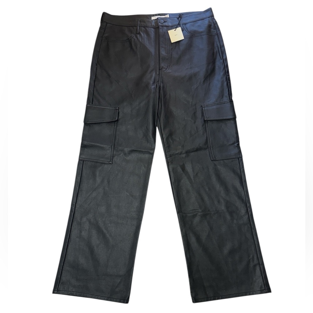 New tgla Women's Black Faux Leather Cargo Side Pocket Wide Leg Pants Size 17/18